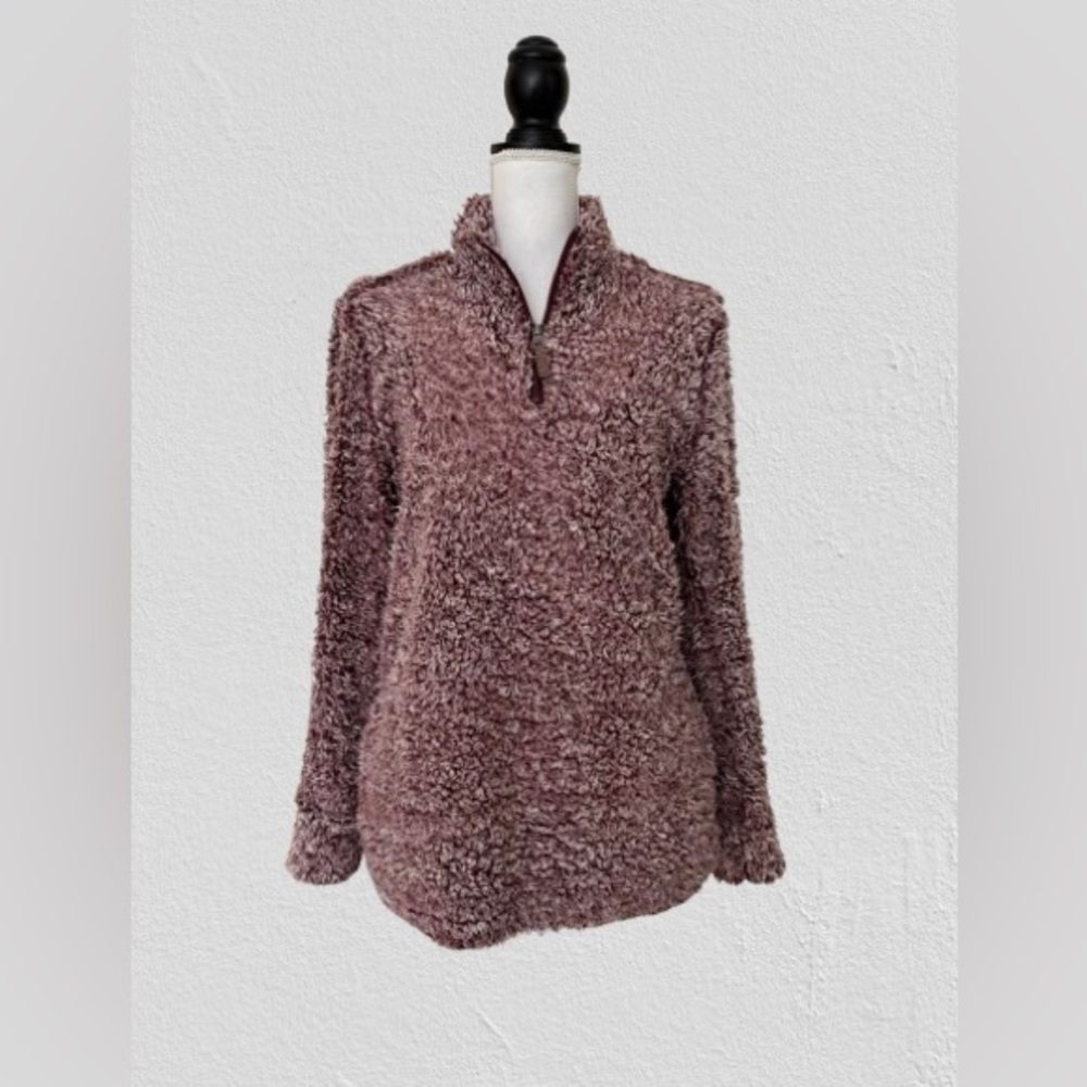 Weatherproof Vintage Ladies Frosty Tipped Sherpa 1/4 Zip Sweater Red, Sz S/CH - Picture 1 of 14